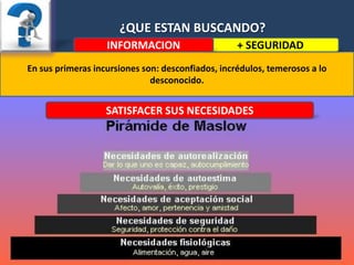 ¿QUE ESTAN BUSCANDO?+ SEGURIDADINFORMACION En sus primeras incursiones son: desconfiados, incrédulos, temerosos a lo desconocido.SATISFACER SUS NECESIDADES