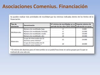 Asociaciones Comenius. Financiación
 