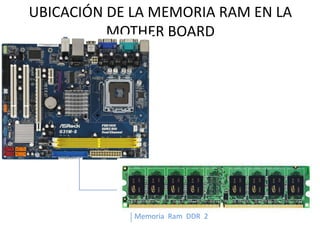 UBICACIÓN DE LA MEMORIA RAM EN LA
MOTHER BOARD
Memoria Ram DDR 2
 