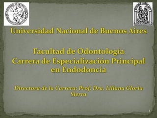 Universidad Nacional de Buenos Aires
Facultad de Odontología
Carrera de Especialización Principal
en Endodoncia
Directora de la Carrera: Prof. Dra. Liliana Gloria
Sierra
1
 