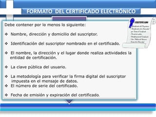 FORMATO DEL CERTIFICADO ELECTRÓNICO
 