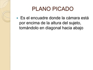 PLANO PICADO


Es el encuadre donde la cámara está
por encima de la altura del sujeto,
tomándolo en diagonal hacia abajo

 