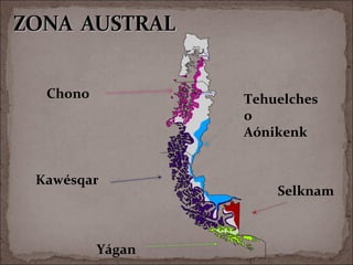 Chono
Kawésqar
Yágan
Tehuelches
o
Aónikenk
Selknam
 
