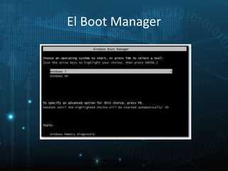 El Boot Manager 
24 
Proceso de arranque de un sistema 
microinformático 
 