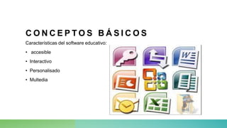 C O N C E P T O S B Á S I C O S
Características del software educativo:
• accesible
• Interactivo
• Personalisado
• Multedia
 