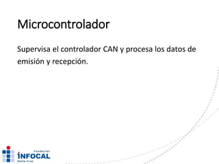 Microcontrolador
Supervisa el controlador CAN y procesa los datos de
emisión y recepción.
 