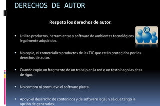 LIBERTADEjerzo mi derecho a la libertad y respeto la de los demásEntiendo la libertad como la posibilidad de hacer lo que no daña a otro.Tengo la opción de decidir mi participación en cualquier actividad que me ofrezcan los ambientes tecnológicos y de hacer respetar mi decisión respetando siempre la de los demás.