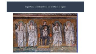 Virgen Reina sedente en trono con el Niño en su regazo 
 