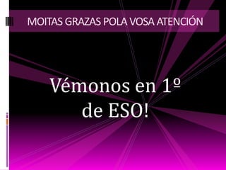 Para rematar algúns consellos:
1º Ter unha axenda e levala a clase
2º Atender na clase e levar os
apuntes ó día
3º Organizar o tempo de estudo na
casa
4º Estudar un pouquiño cada día.
Repasar o que se deu na clase.
5º Preparar os exames con
antelación.
6º Realizar un estudo activo:
7ºDurmir o suficiente.
8ºAlmorzar antes de vir ao instituto
1. Pre - Lectura ou lectura rápida.
2. Lectura lenta e comprensiva.
3. Suliñado.
4. Esquema.
5. Memorización do esquema.
6. Repaso.
 