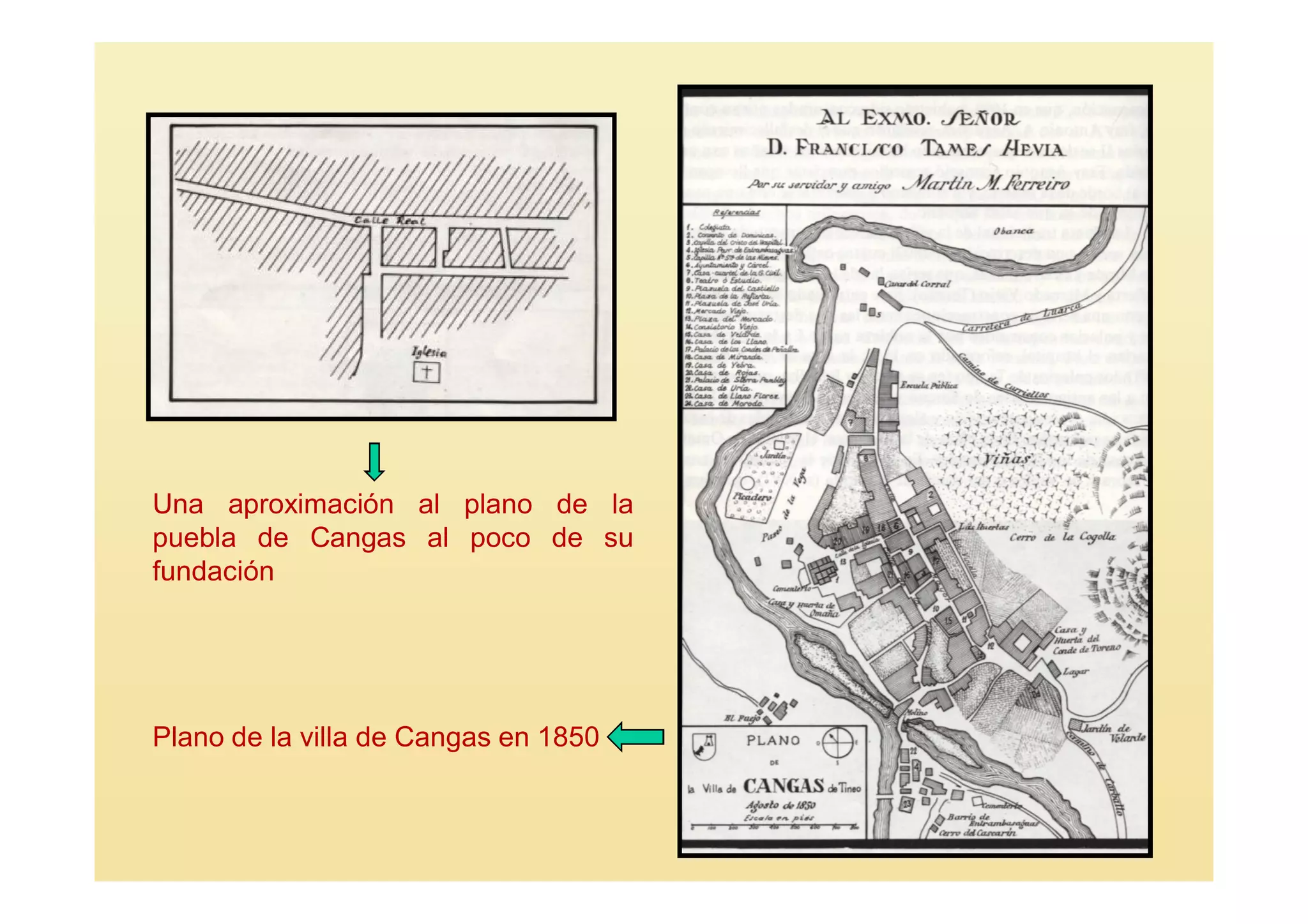 Una aproximación al plano de la
puebla de Cangas al poco de su
fundación




Plano de la villa de Cangas en 1850
 