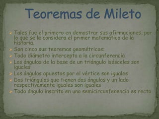 Tales era  un hombre inteligente, fue el primer filósofo griego, científico y matemático, pero se desarrollaba como un ingeniero