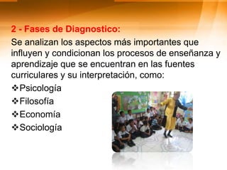 2 - Fases de Diagnostico: Se analizan los aspectos más importantes que influyen y condicionan los procesos de enseñanza y aprendizaje que se encuentran en las fuentes curriculares y su interpretación, como:Psicología