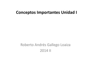 Conceptos Importantes Unidad I
Roberto Andrés Gallego Loaiza
2014 II
 