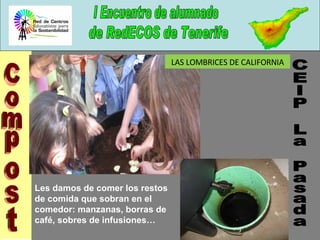 Compost CEIP La Pasada Les damos de comer los restos de comida que sobran en el comedor: manzanas, borras de café, sobres de infusiones… LAS LOMBRICES DE CALIFORNIA 