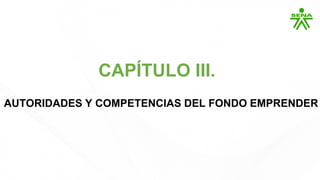 CAPÍTULO III.
AUTORIDADES Y COMPETENCIAS DEL FONDO EMPRENDER
 