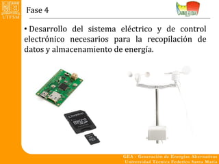 Fase 4

• Desarrollo del sistema eléctrico y de control
electrónico necesarios para la recopilación de
datos y almacenamiento de energía.
 