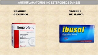 NOMBRE
GENERICO
NOMBRE
DE MARCA
ANTIINFLAMATORIOS NO ESTEROIDEOS (AINES)
 