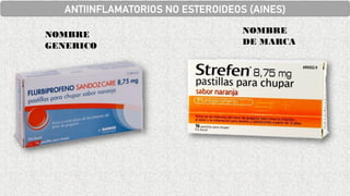 NOMBRE
DE MARCA
NOMBRE
GENERICO
ANTIINFLAMATORIOS NO ESTEROIDEOS (AINES)
 