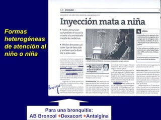 Formas
heterogéneas
de atención al
niño o niña
Para una bronquitis:
AB Broncol +Dexacort +Antalgina
 
