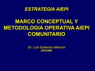 ESTRATEGIA AIEPI
MARCO CONCEPTUAL Y
METODOLOGIA OPERATIVA AIEPI
COMUNITARIO
Dr. Luis Gutierrez Alberoni
OPS/OMS
 