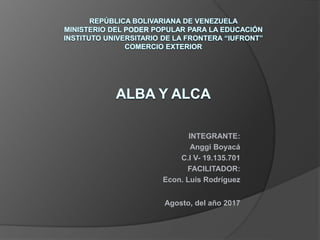 INTEGRANTE:
Anggi Boyacá
C.I V- 19.135.701
FACILITADOR:
Econ. Luis Rodríguez
Agosto, del año 2017
 