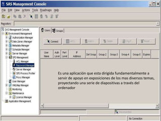Es una aplicación que esta dirigida fundamentalmente a 
servir de apoyo en exposiciones de los mas diversos temas, 
proyectando una serie de diapositivas a través del 
ordenador 
 