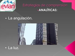 Estrategias de comprensión
•ANALÍTICAS:

•

La angulación.

• La luz.

 