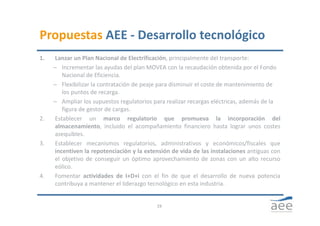Propuestas AEE ‐ Desarrollo tecnológico 
1. Lanzar un Plan Nacional de Electrificación, principalmente del transporte:
– I...
