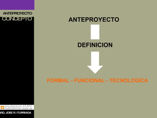 ANTEPROYECTO CONCEPTO ANTEPROYECTO DEFINICION FORMAL - FUNCIONAL - TECNOLOGICA ARQ. JOSE R. ITURRIAGA 