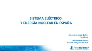 SISTEMA ELÉCTRICO
Y ENERGÍA NUCLEAR EN ESPAÑA
Antonio Cornadó Quibus
Presidente
Embajada de Francia
Madrid, 9 de junio de 2015
 