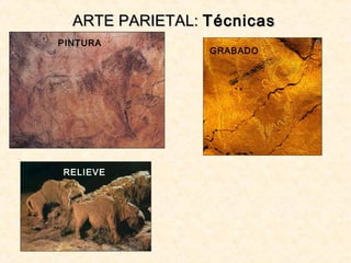 ARTE PARIETAL:ARTE PARIETAL: TécnicasTécnicas
PINTURA
GRABADO
RELIEVE
 