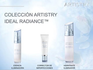 35 
COLECCIÓN ARTISTRY 
IDEAL RADIANCE™ 
ESENCIA 
ILUMINADORA 
CORRECTOR DE 
IMPERFECCIONES 
HIDRATANTE 
ILUMINADOR  