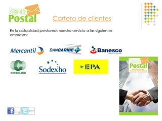 Cartera de clientes
En la actualidad prestamos nuestro servicio a las siguientes
empresas:
 