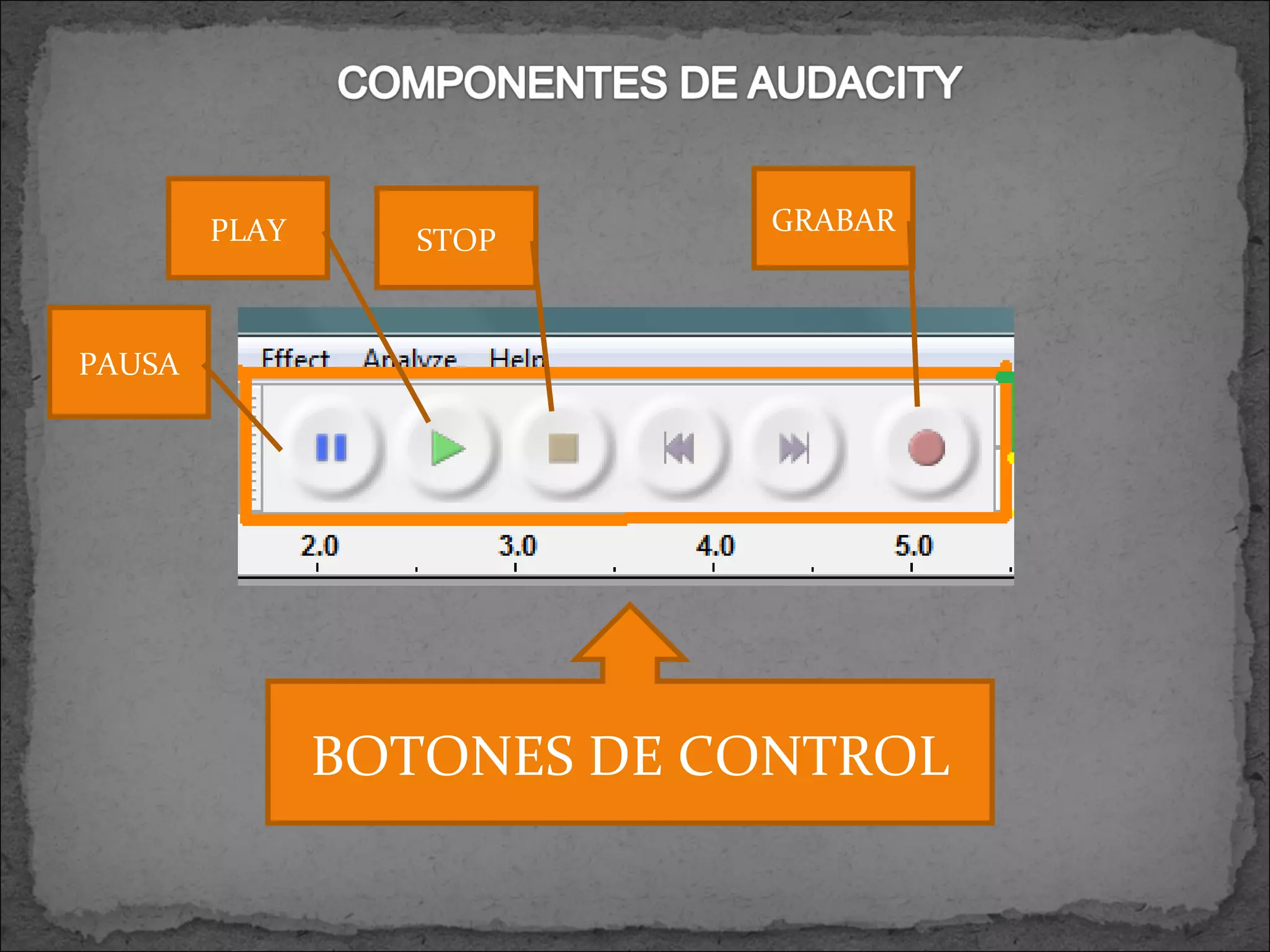 BOTONES DE CONTROL PLAY PAUSA STOP GRABAR 