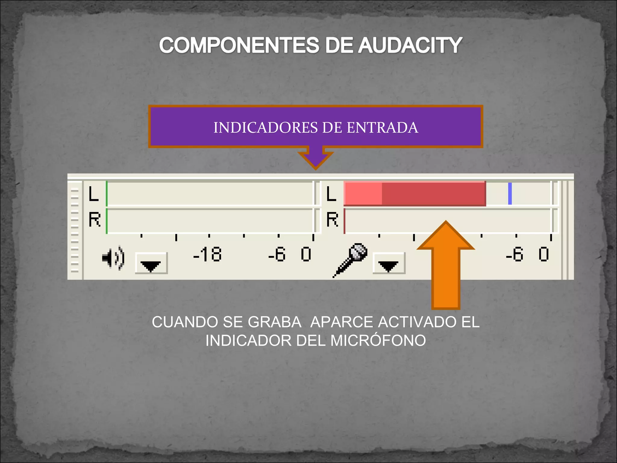INDICADORES DE ENTRADA CUANDO SE GRABA  APARCE ACTIVADO EL INDICADOR DEL MICRÓFONO 