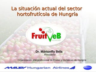 La situación actual del sector
  hortofrutícola de Hungría




                  Dr. Mártonffy Béla
                          Presidente

  Organización Interprofesional de Frutas y Hortalizas de Hungría
 