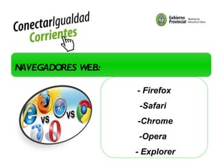 PRIMER TALLER: Doble clic NAVEGADORES WEB: - Firefox  -Safari  -Chrome -Opera  - Explorer 
