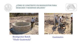 ¿CÓMO SE CONSTRUYE UN BIODIGESTOR PARA
DESECHOS Y RESIDUOS SÓLIDOS?
Biodigestor Batch
“Olade Guatemala”
Gasómetro
 