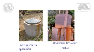 Biodigestor en
operación
Almacenador de “biogás”
¡FULL!
 