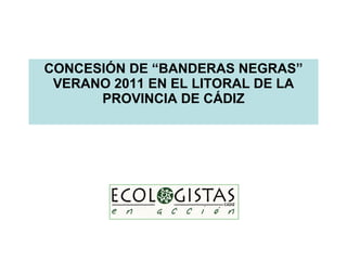 CONCESIÓN DE “BANDERAS NEGRAS” VERANO 2011 EN EL LITORAL DE LA PROVINCIA DE CÁDIZ 