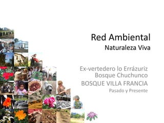 Red Ambiental
Naturaleza Viva
Ex-vertedero lo Errázuriz
Bosque Chuchunco
BOSQUE VILLA FRANCIA
Pasado y Presente

 