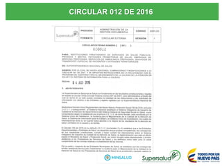CIRCULAR 012 DE 2016
 