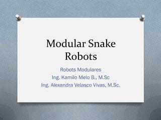 Modular Snake
     Robots
         Robots Modulares
     Ing. Kamilo Melo B., M.Sc
Ing. Alexandra Velasco Vivas, M.Sc.
 