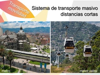 Sistema de transporte masivo
                     distancias cortas




metro                        metro cable
 