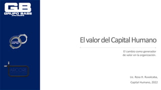 El cambio como generador
de valor en la organización.
ElvalordelCapitalHumano
Lic. Rosa H. Ruvalcaba,
Capital Humano, 2022
 