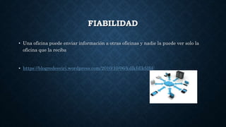 FIABILIDAD
• Una oficina puede enviar información a otras oficinas y nadie la puede ver solo la
oficina que la reciba
• https://blogredesviri.wordpress.com/2010/10/06/kdlkfdlkfdfd/
 