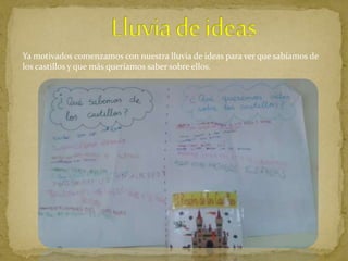 Ya motivados comenzamos con nuestra lluvia de ideas para ver que sabíamos de
los castillos y que más queríamos saber sobre ellos.
 