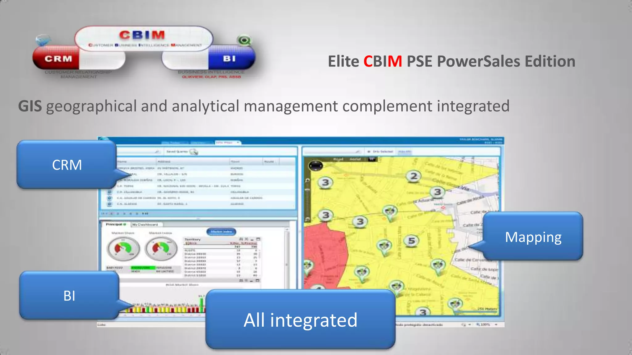Elite CBIMPSE PowerSalesEditionGIS geographical and analytical management complement integratedCRMMappingBIAllintegrated