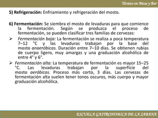 Técnico en Mesa y Bar<br />5) Refrigeración: Enfriamiento y refrigeración del mosto.<br />6) Fermentación: Se siembra el m...