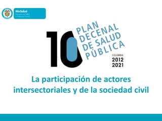 La participación de actores
intersectoriales y de la sociedad civil
 